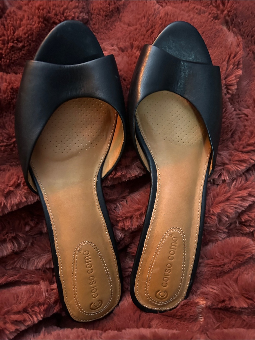 Corso Como Black Slide Mules with Tan Insole - Picture 6 of 8